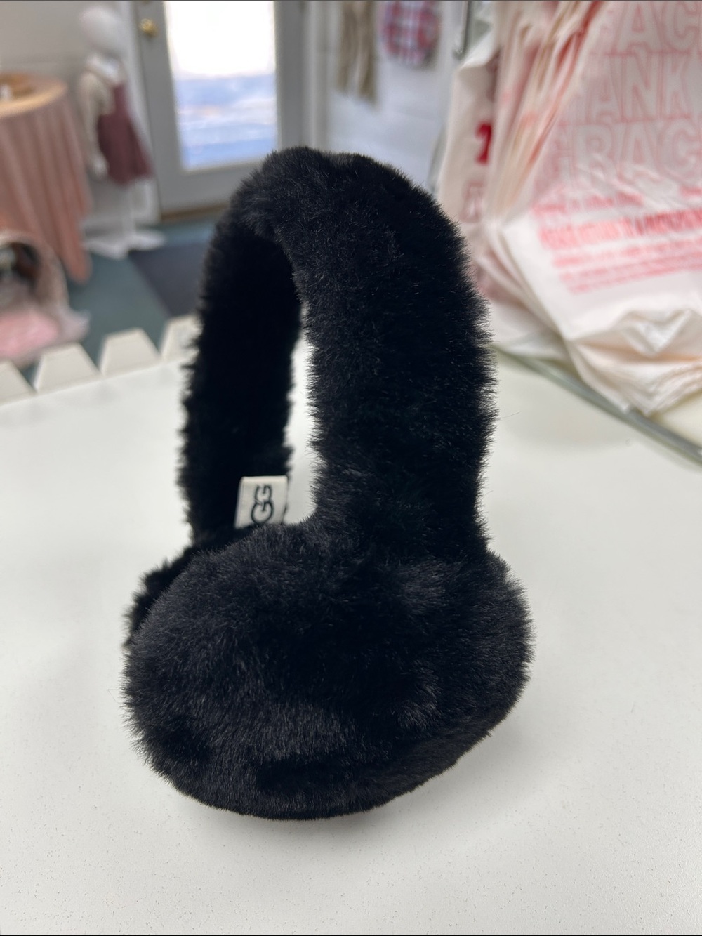 UGG Black Plush Ear Muffs - Soft Faux Fur